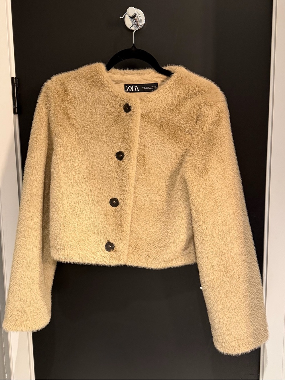 ZARA Tan Cropped Faux-Fur Jacket